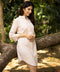 Front Buttoned Beige Short Linen Dress